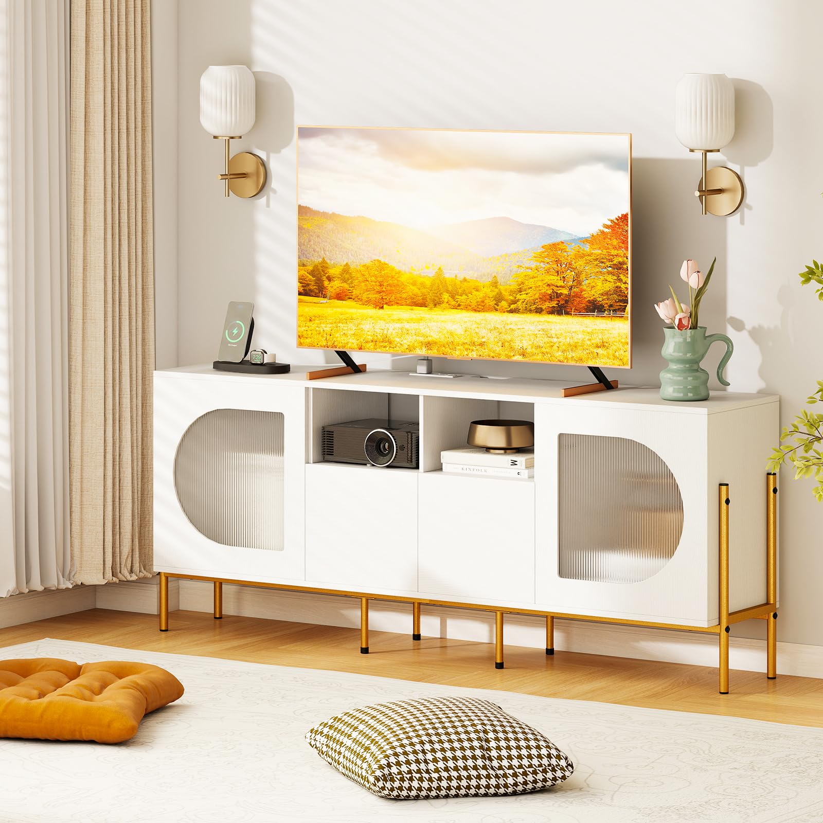 Tangkula 65”L White TV Stand for 55”-70” Televisions